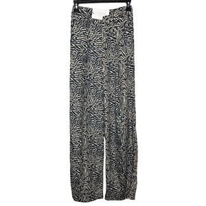 RESA NEW Black Tan Animal Print Wide Leg Satin Pants Size‎ XS